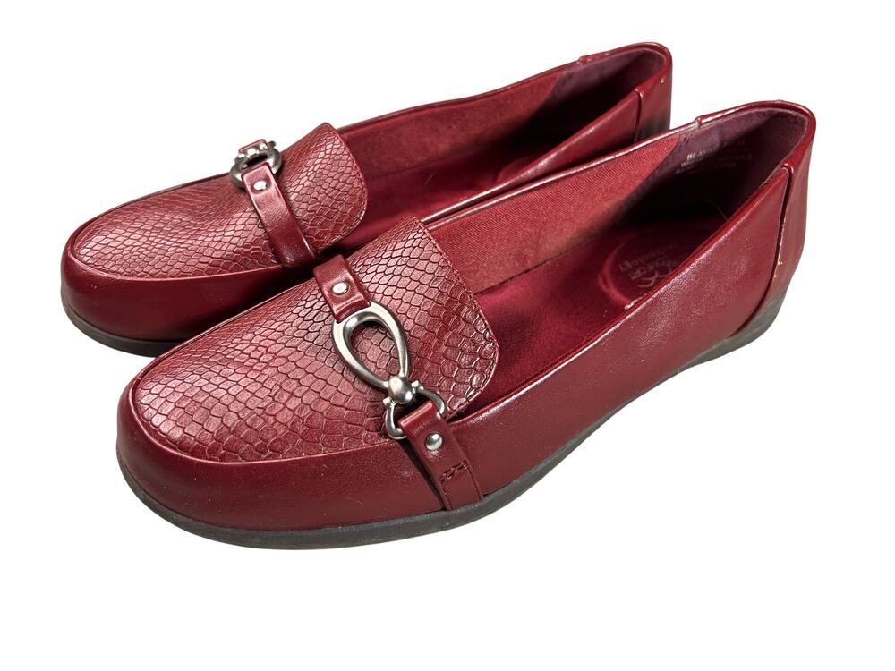 Kim Rogers Blayne burgundy red snake-print womens loafers 7.5